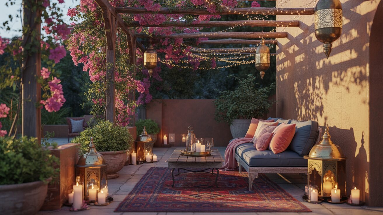 Bohemian outdoor garden ideas for night 1 a realistic photograph of an enchanting s5gv1dhQQ e441C9uB4edA 67jMGM4CS5qHWMiM3MIe5g