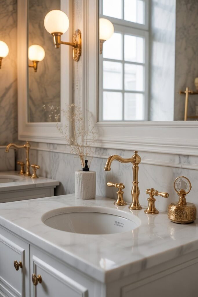 white and golden bathroom 3 White marble and golden accents