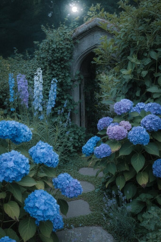 blue witchy garden 2 Blue witchy garden with hydrangeas