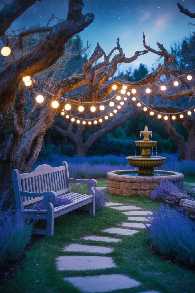 blue witchy garden 11 Blue witchy garden with fairy lights
