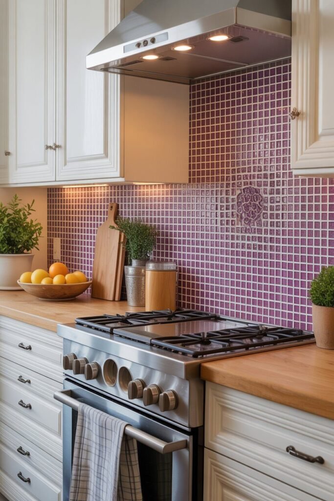 purple kitchen 8 Purple kitchen mosaic backsplash