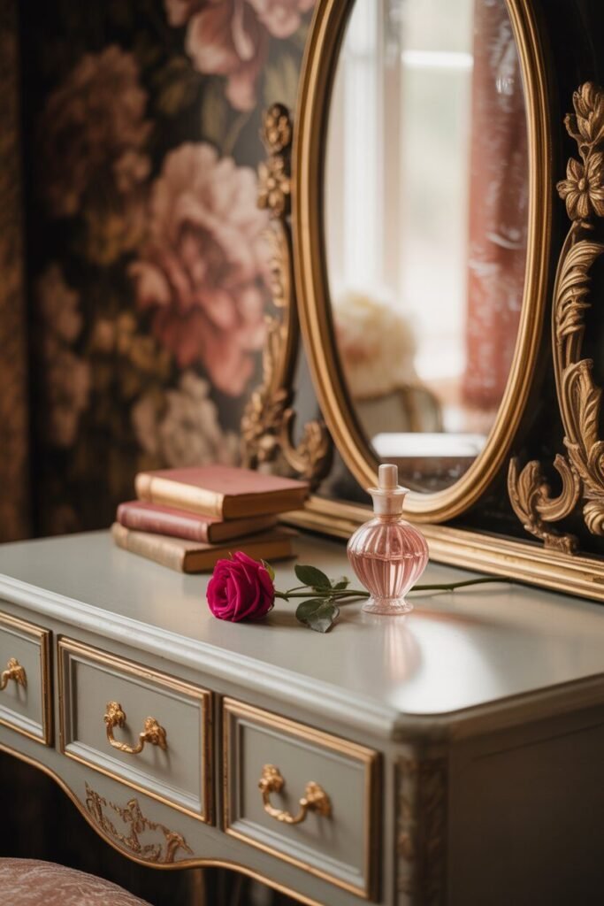master bedroom vanity 11 Gold accents on master bedroom vanity