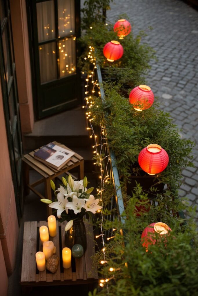 red romantic balcony 6 Red romantic balcony lighting