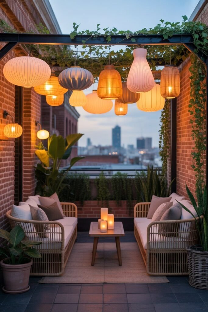 modern rooftop terrace lighting 4 lanterns for modern rooftop terrace lighting