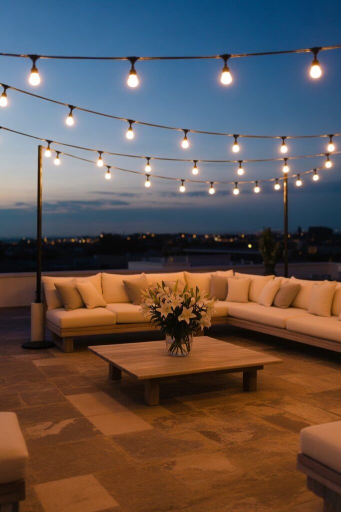 modern rooftop terrace lighting 7 string light modern rooftop terrace lighting
