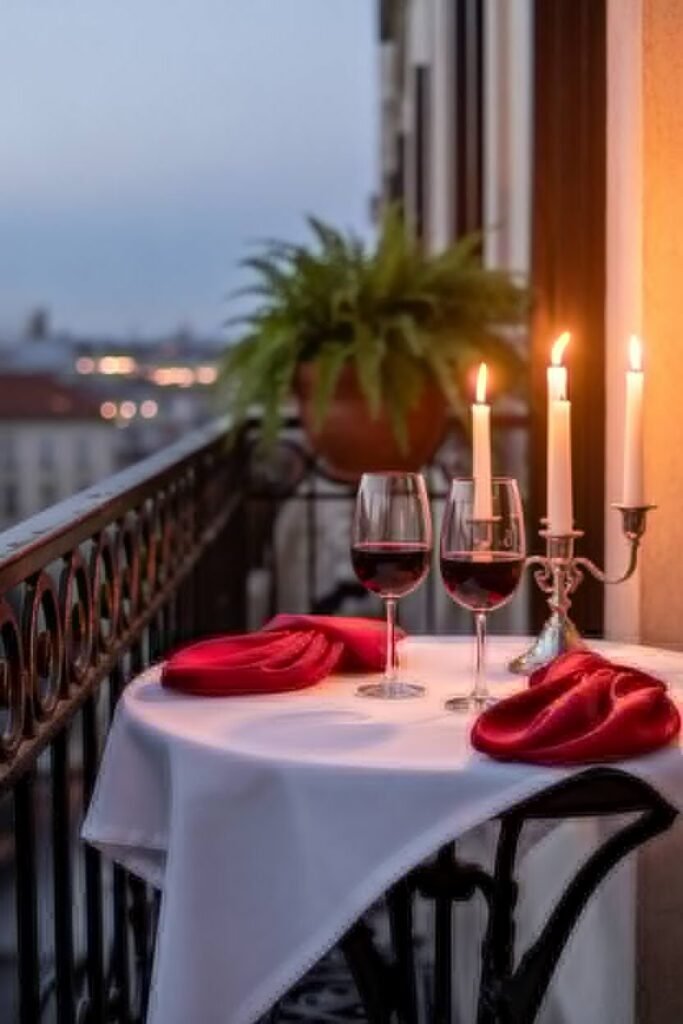 red romantic balcony 10 Red romantic balcony dining setup