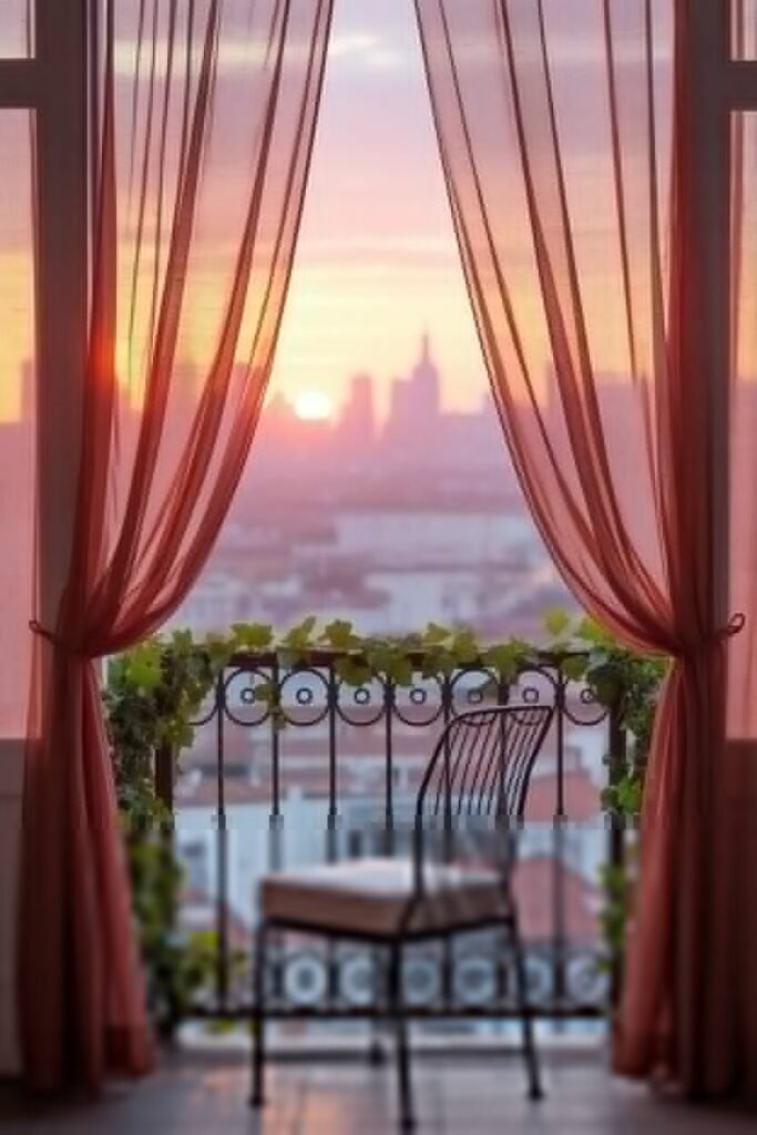 red romantic balcony 11 Red curtains on romantic balcony