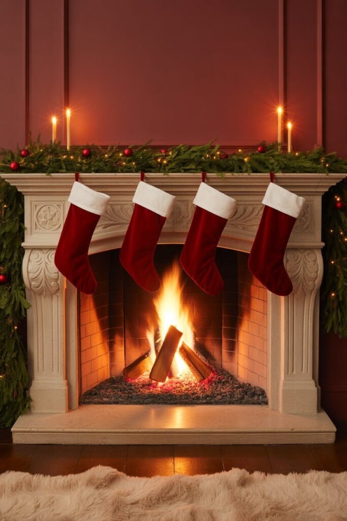 christmas decor ideas 4 Christmas fireplace garland decor