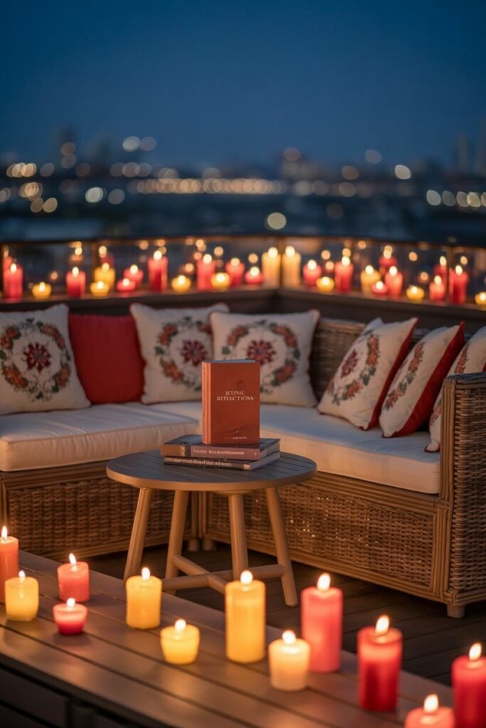 red romantic balcony 12 Red romantic balcony with candles