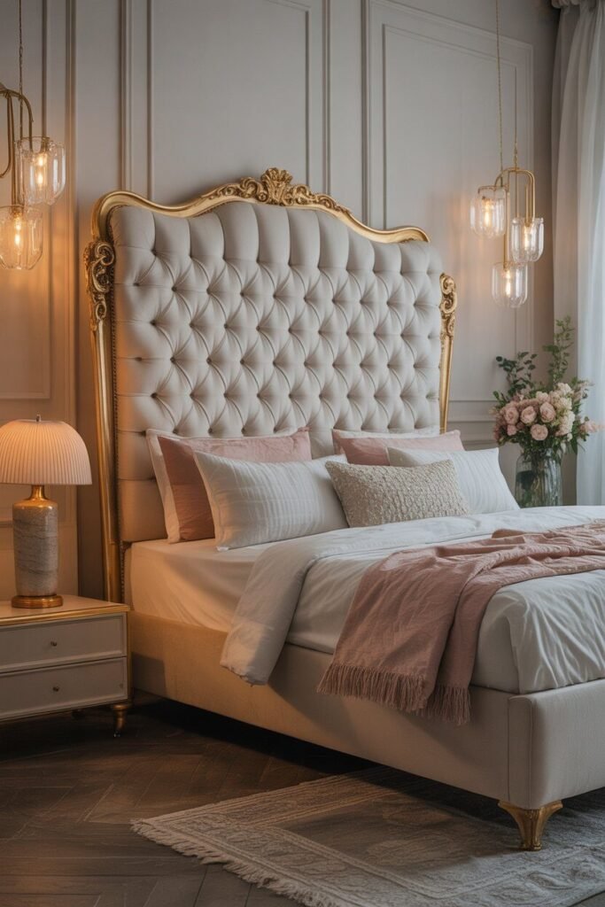 opulent luxury bedroom ideas 3 Opulent bedroom with grand headboard