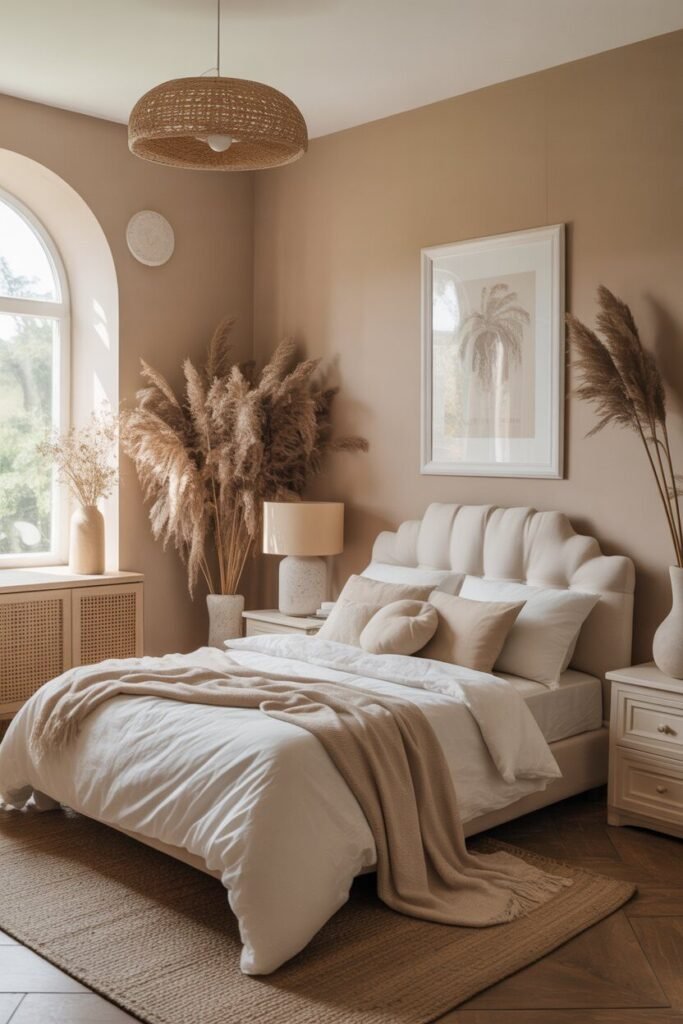 cozy modern bedroom with blush accents 2 Warm neutral cozy modern bedroom.