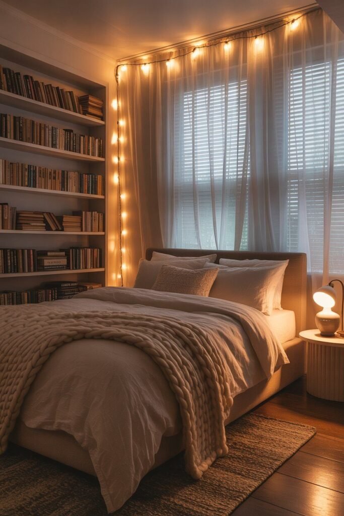 cozy modern bedroom with blush accents 5 Fairy lights cozy modern bedroom.