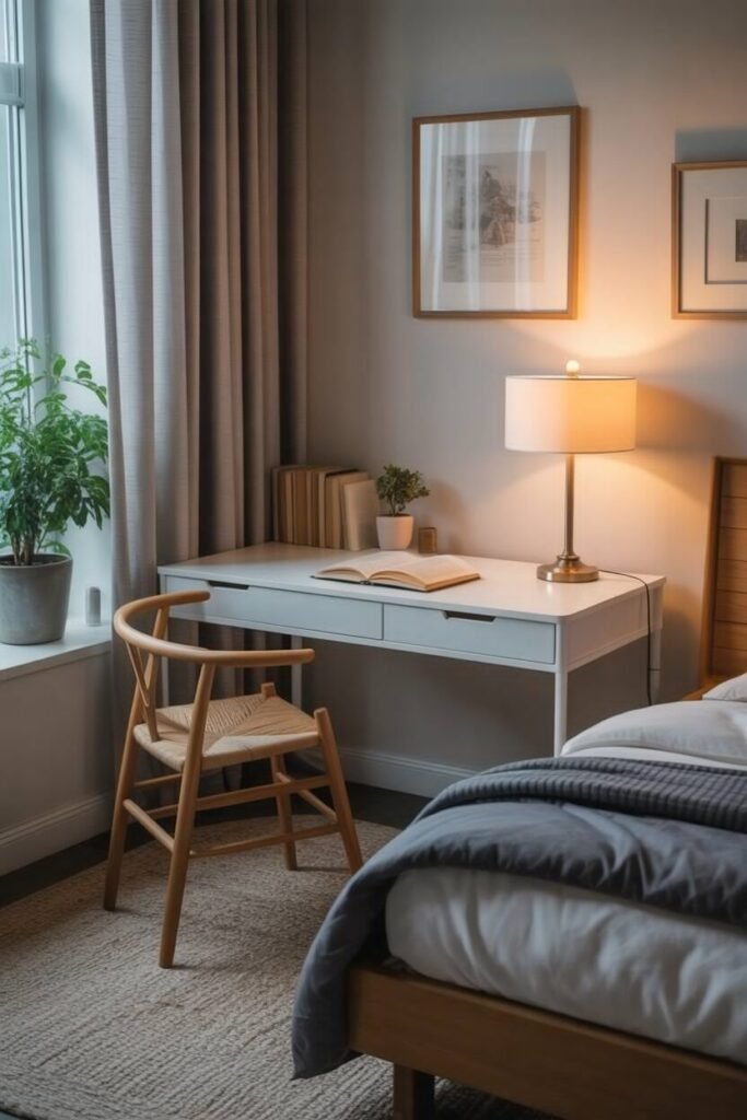 cozy modern bedroom with blush accents 6 Sleek white study desk bedroom.