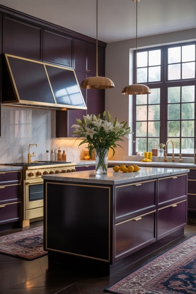 dark purple kitchen and gold accents 8 gold appliances purple kitchen