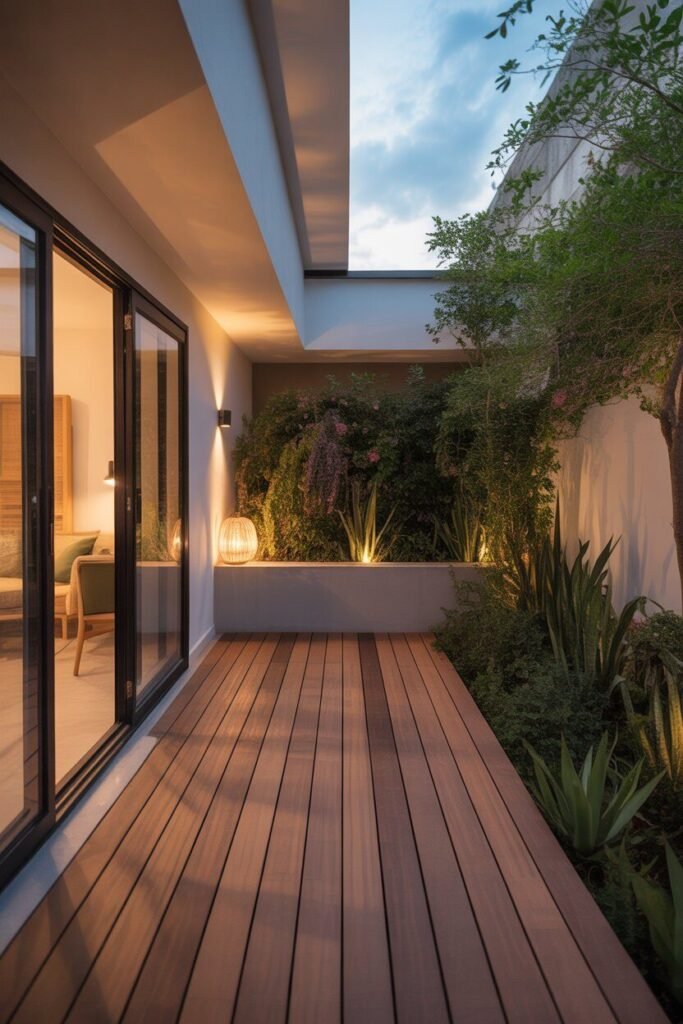 modern balcony garden with wooden deck and exposed ceiling beams 2 modern balcony garden wooden deck