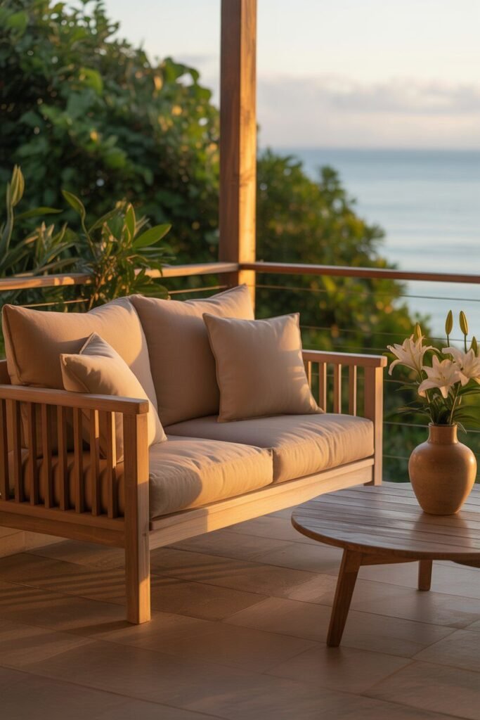 modern balcony garden with wooden deck and exposed ceiling beams 7 cozy seating modern balcony garden