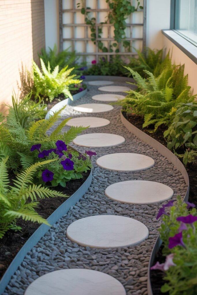 modern balcony garden with wooden deck and exposed ceiling beams 8 gravel pathway modern balcony garden