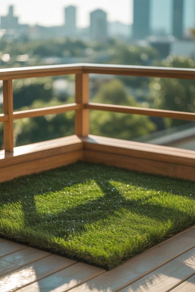 modern balcony garden with wooden deck and exposed ceiling beams 9 artificial grass modern balcony garden