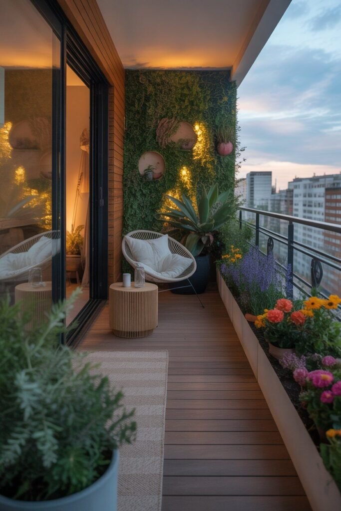 modern balcony garden with wooden deck and exposed ceiling beams 11 warm color palette modern balcony garden