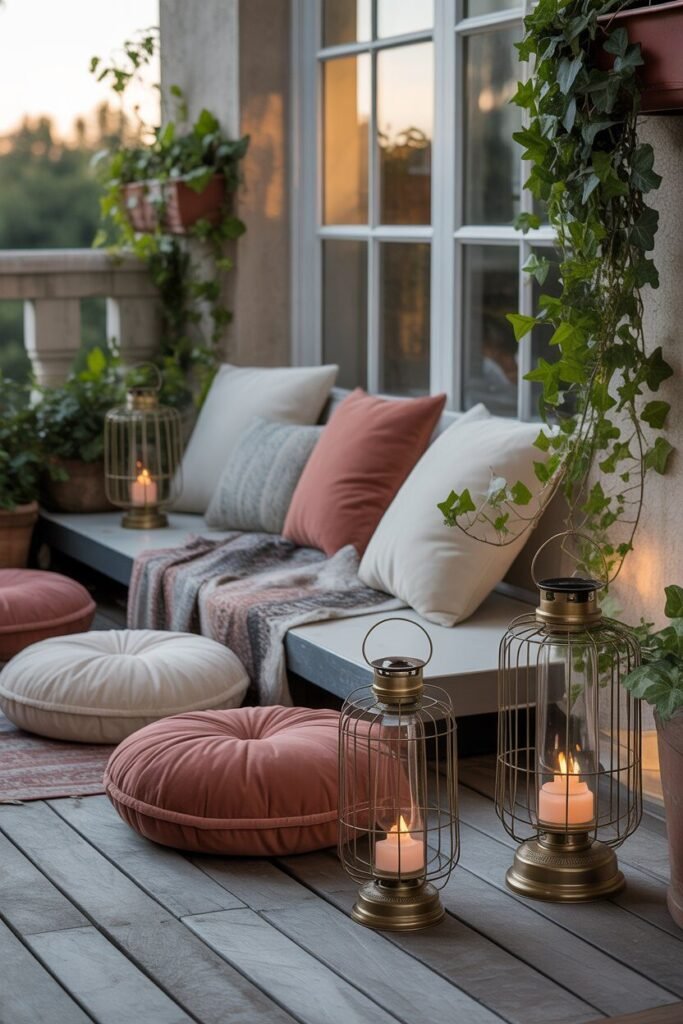 modern balcony garden with wooden deck and exposed ceiling beams 15 personalized decor modern balcony garden
