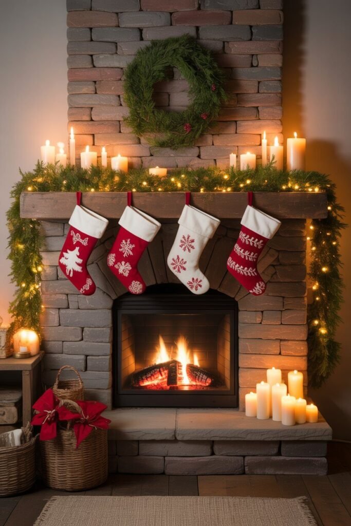 cozy rustic Christmas living room 6 stone fireplace cozy rustic living room