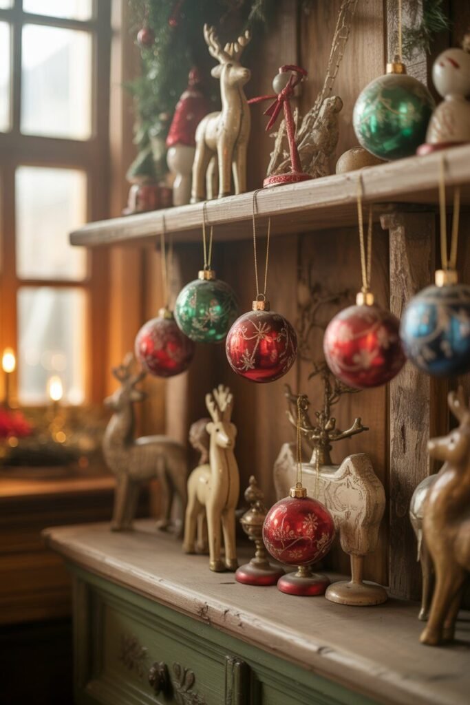 cozy rustic Christmas living room 10 vintage ornaments rustic Christmas living room