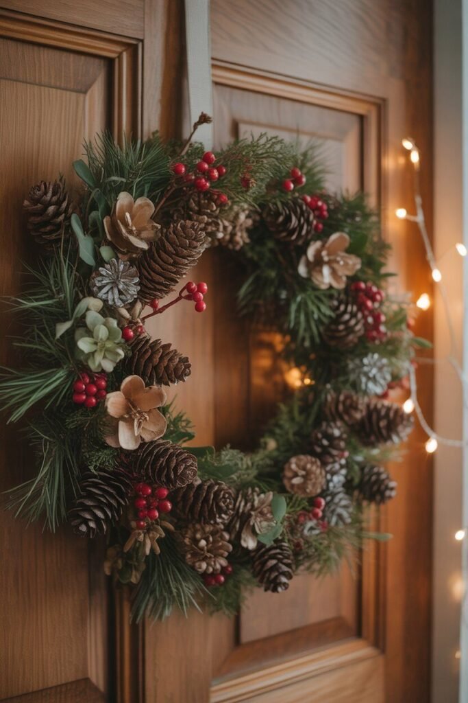 cozy rustic Christmas living room 13 handmade wreath rustic Christmas decor