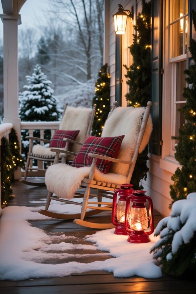 a cozy winter porch beautifully decorated for Christmas 3 Red and white Christmas porch theme
