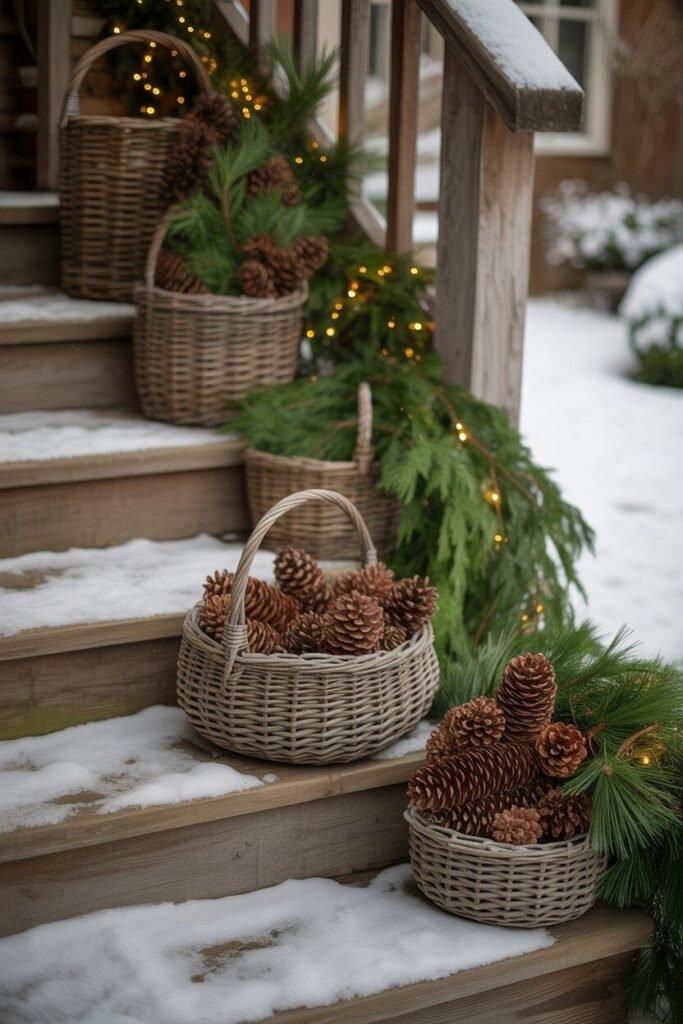 a cozy winter porch beautifully decorated for Christmas 7 Rustic natural decor porch Christmas