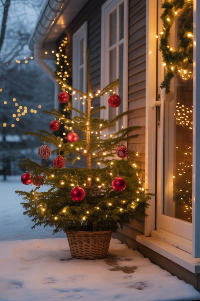 a cozy winter porch beautifully decorated for Christmas 8 Small Christmas tree porch decor