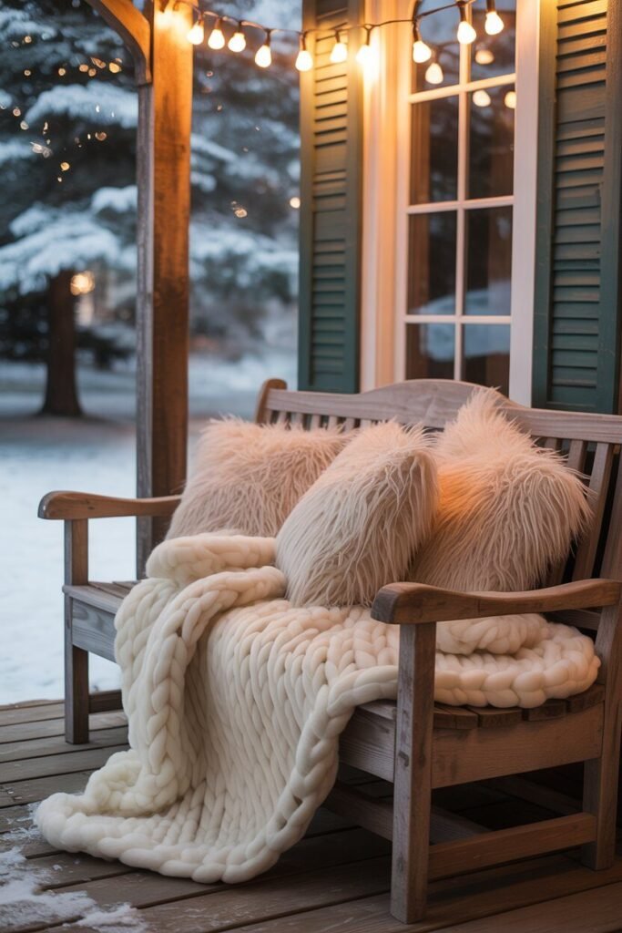 a cozy winter porch beautifully decorated for Christmas 9 Layered textures cozy winter porch