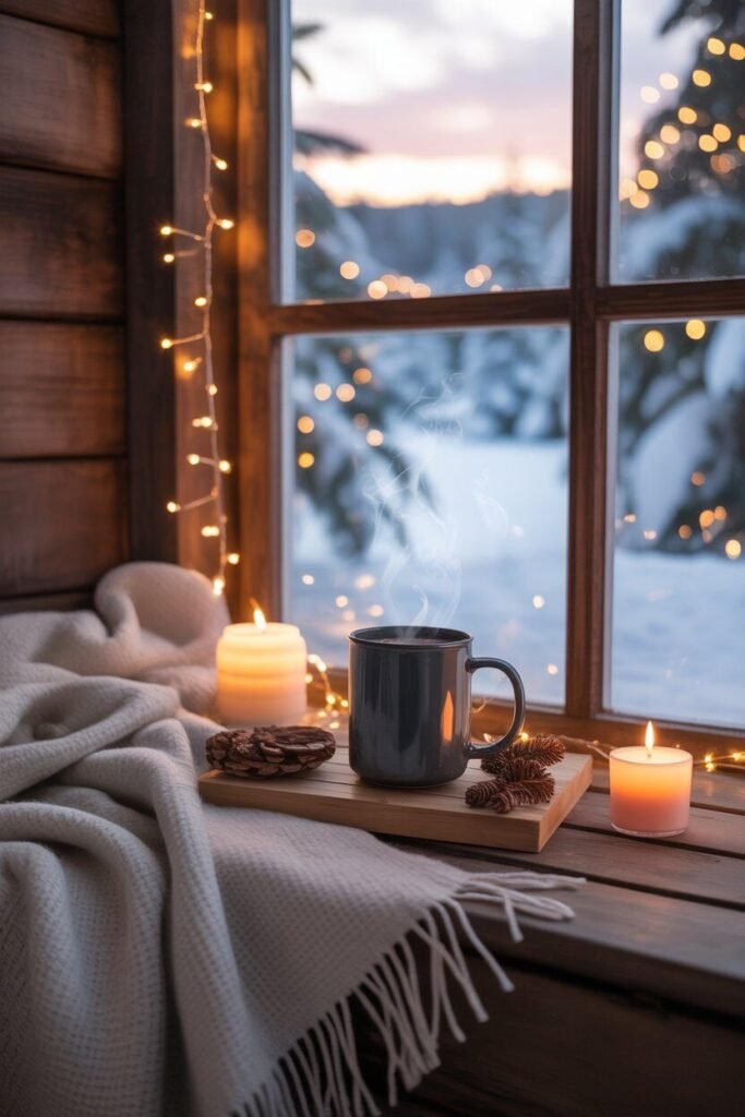 a cozy winter porch beautifully decorated for Christmas 12 Cozy porch corner with cocoa