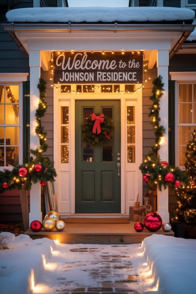 a cozy winter porch beautifully decorated for Christmas 13 Personalized Christmas porch decor