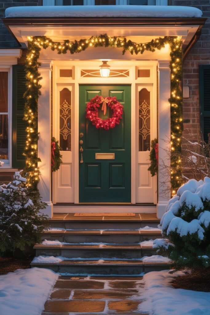a cozy winter porch beautifully decorated for Christmas 14 Decorated doorway winter porch