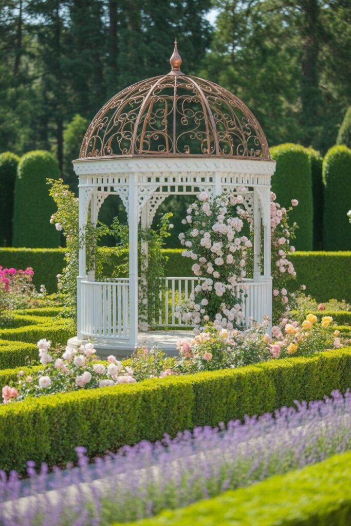 Modern luxury garden pathway with white gazebo 9 symmetrical modern garden gazebo design