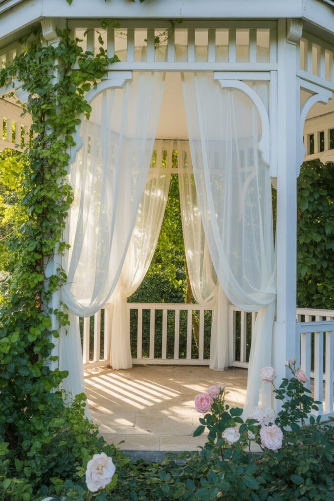 Modern luxury garden pathway with white gazebo 12 decorated white gazebo garden