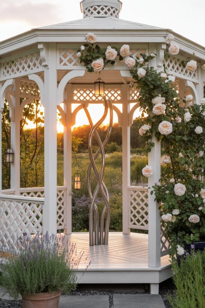 Modern luxury garden pathway with white gazebo 16 image 551
