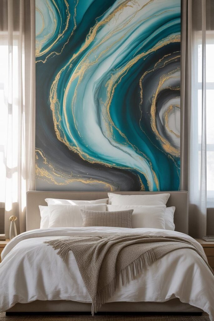 luxe bedroom ideas 9 Artistic wall decor luxe bedroom ideas.