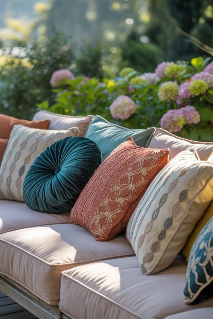Vibrant boho outdoor lounge 5 patterned cushions vibrant boho outdoor lounge.