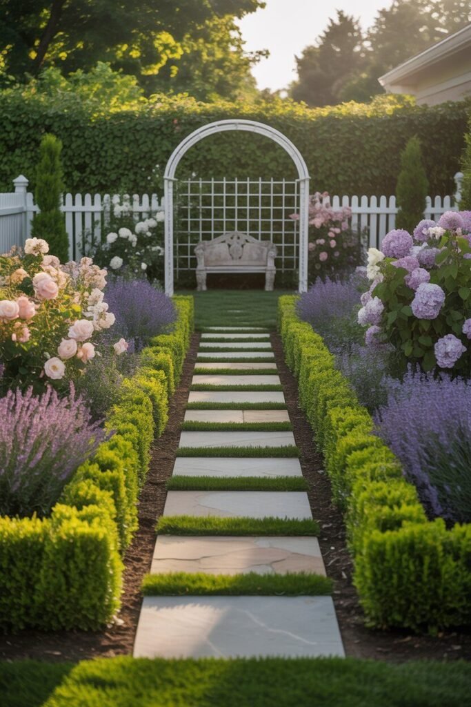 symmetrical backyard garden with circular patio 2 Symmetrical backyard garden with circular patio