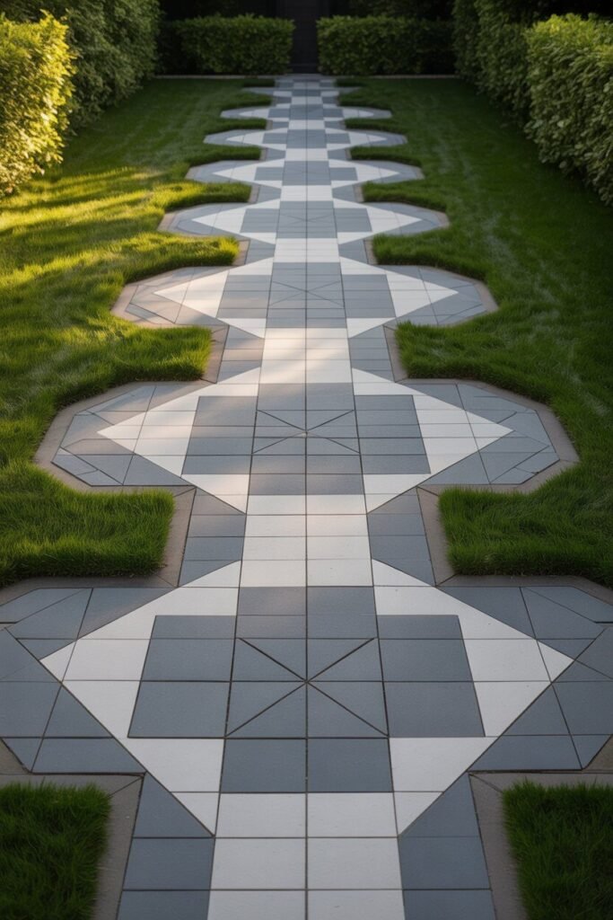 symmetrical backyard garden with circular patio 7 Geometric walkways in backyard garden