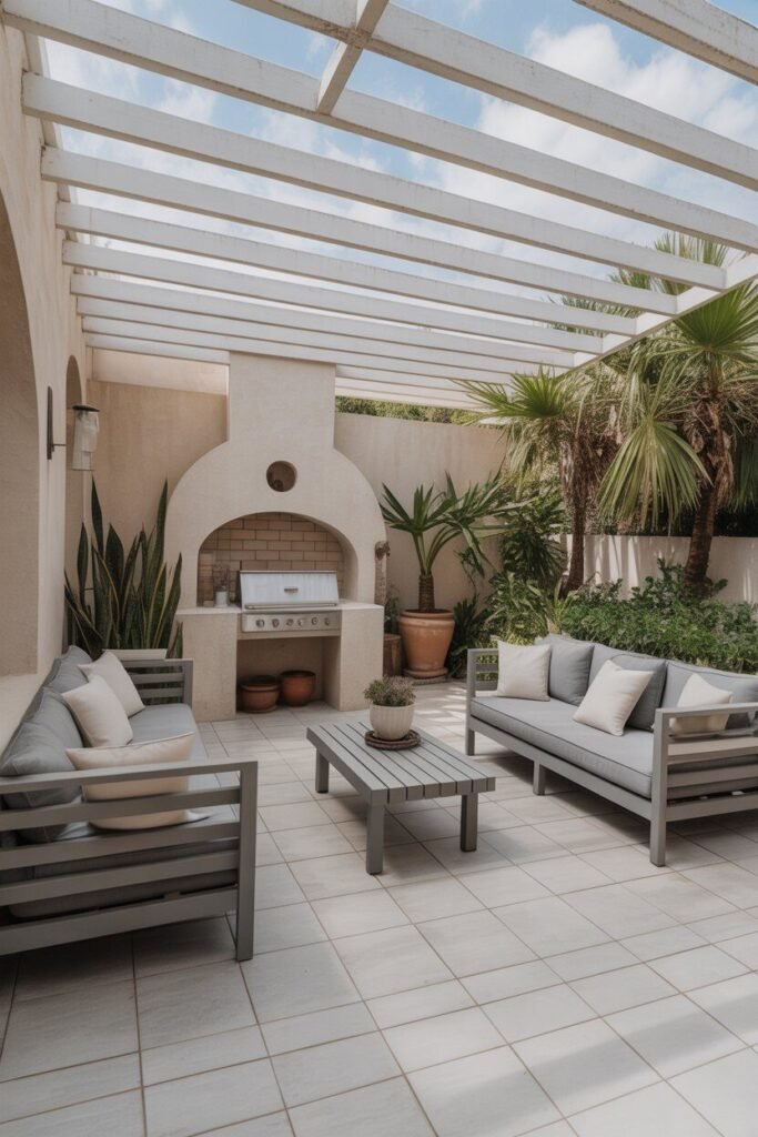 symmetrical backyard garden with circular patio 11 Neutral-toned symmetrical backyard garden