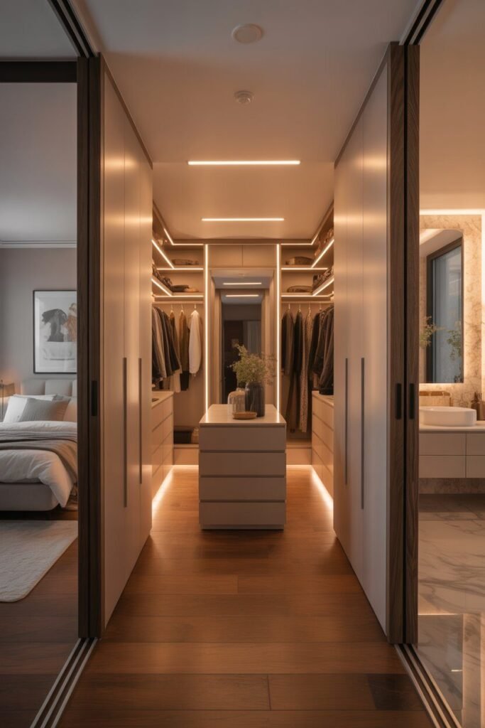 Wardrobes design 18 walk-through wardrobes design layout.