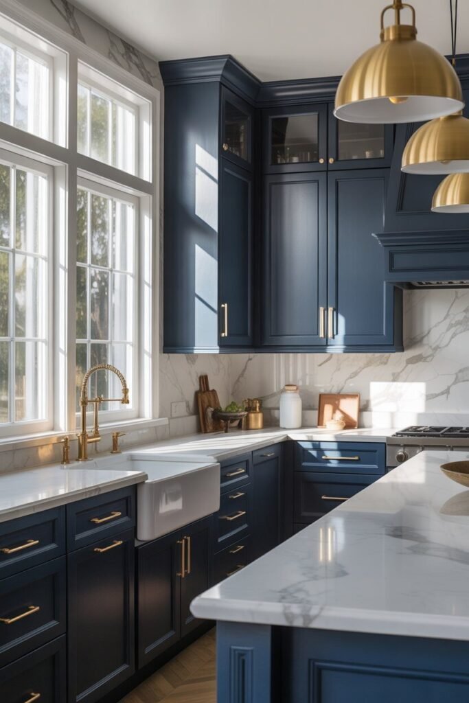 Dark kitchen ideas 3 navy and gold dark kitchen ideas.