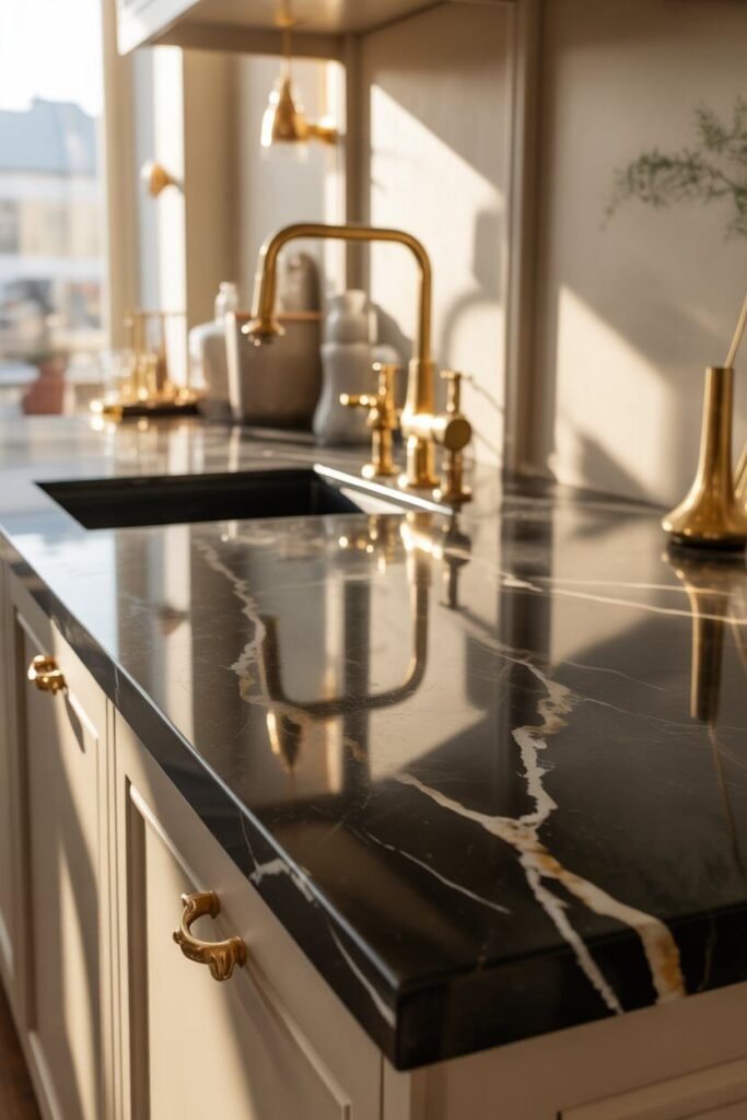Dark kitchen ideas 6 black marble countertop dark kitchen ideas.
