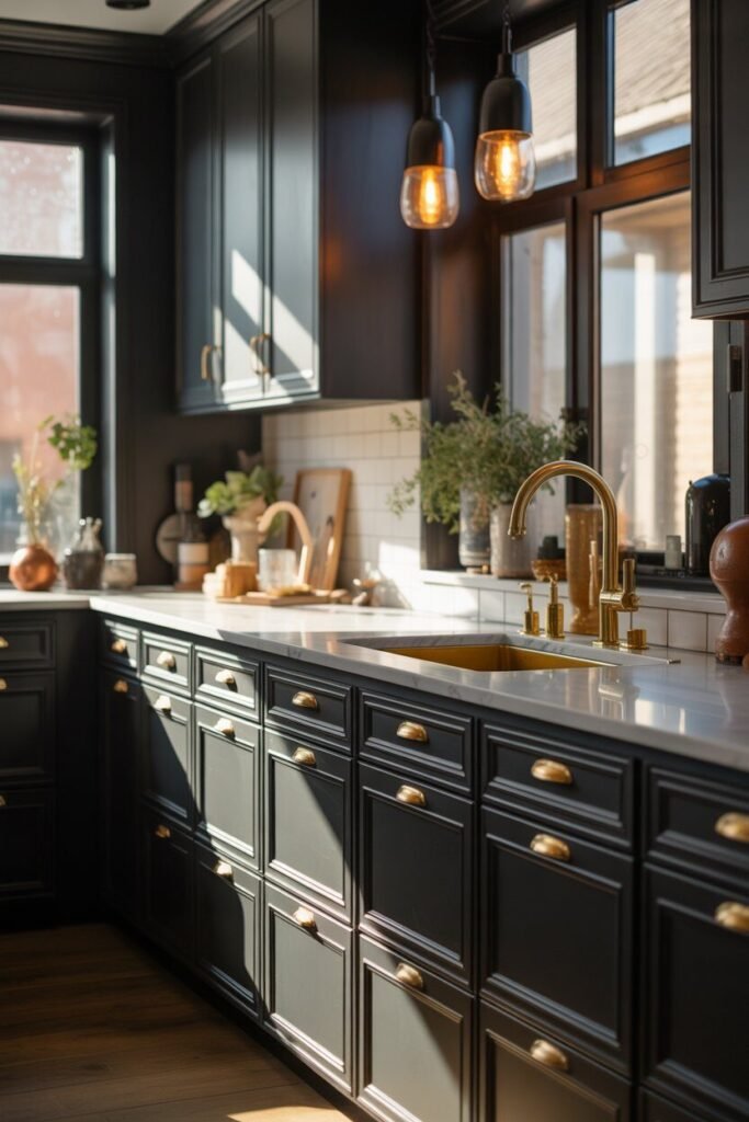 Dark kitchen ideas 11 black and gold dark kitchen ideas.