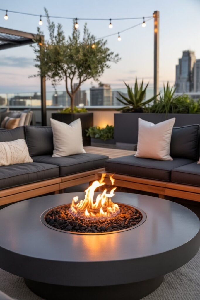 Luxurious rooftop terrace ideas 3 Luxurious rooftop terrace with fire pit.