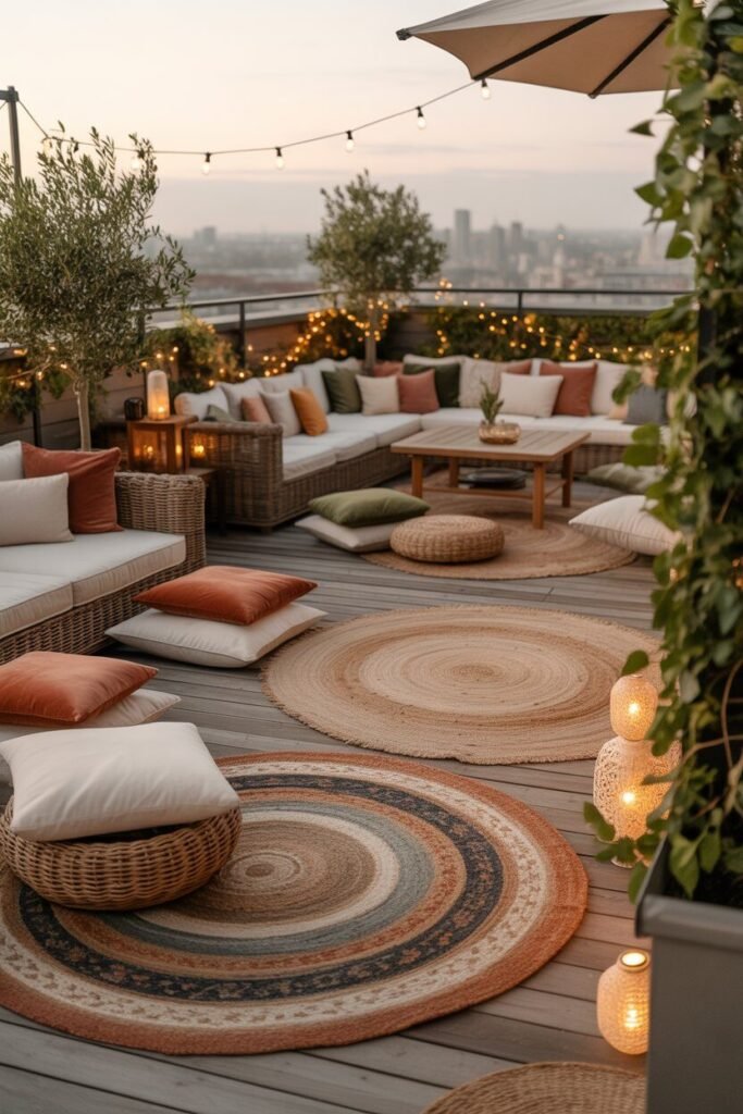 Luxurious rooftop terrace ideas 6 Layered textiles rooftop terrace idea.