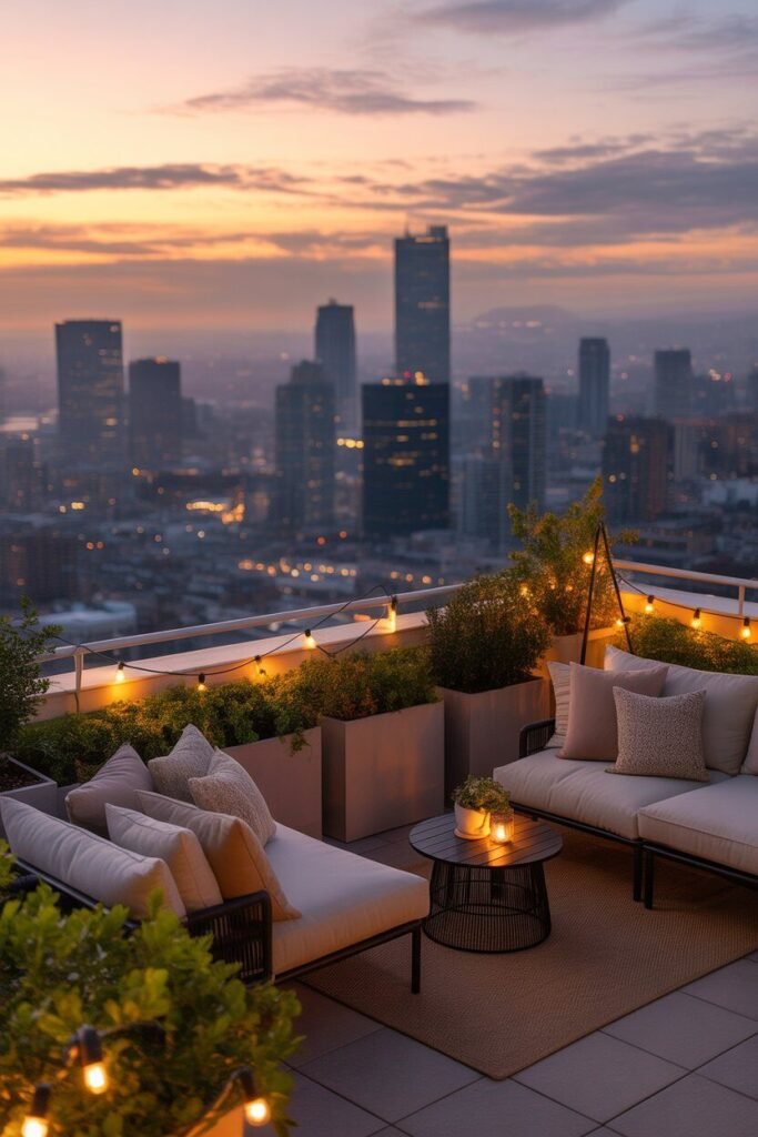 Luxurious rooftop terrace ideas 9 Skyline view luxurious rooftop terrace.