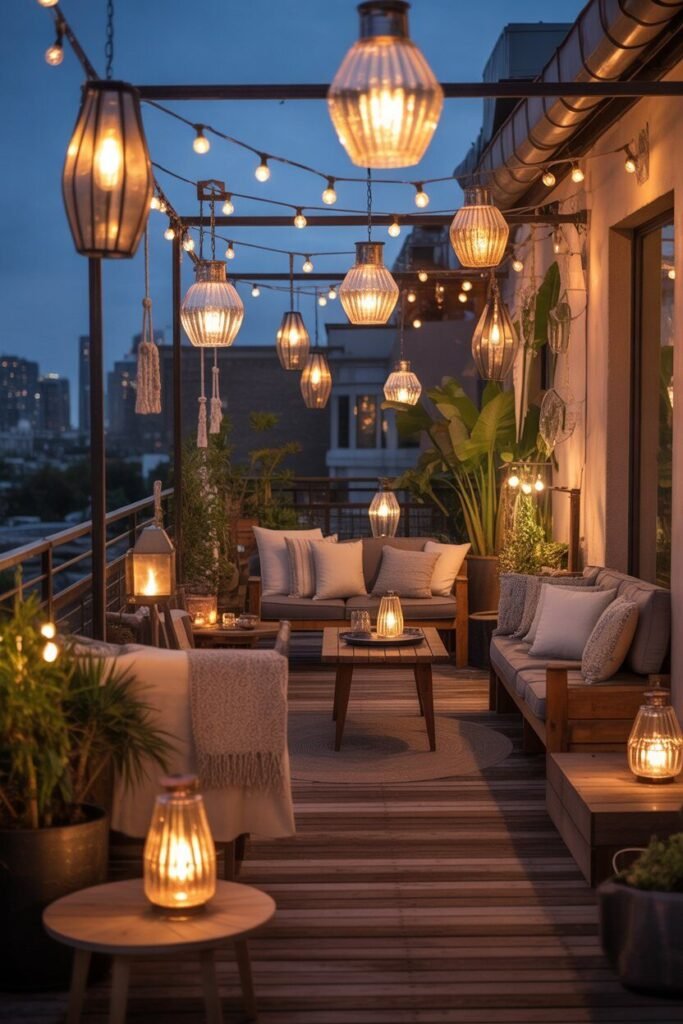 Luxurious rooftop terrace ideas 10 Lantern lighting rooftop terrace idea.